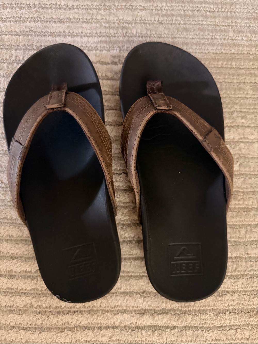 Reef Brown and Black Boy’s Leather-Style Flip Flops
